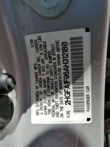 2HGFA1F96AH312180 - 2010 HONDA CIVIC EXL 银色 照片 12