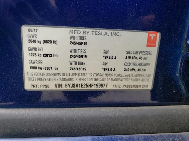 5YJSA1E25HF199677 - 2017 TESLA MODEL S BLUE photo 12