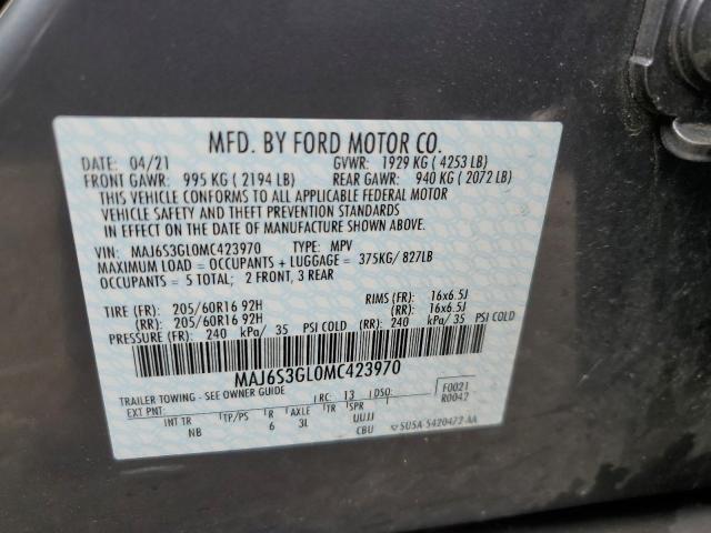 MAJ6S3GL0MC423970 - 2021 FORD ECOSPORT SE GRAY photo 13