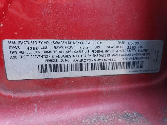 3VWRZ71KX9M162411 - 2009 VOLKSWAGEN JETTA SE RED photo 12