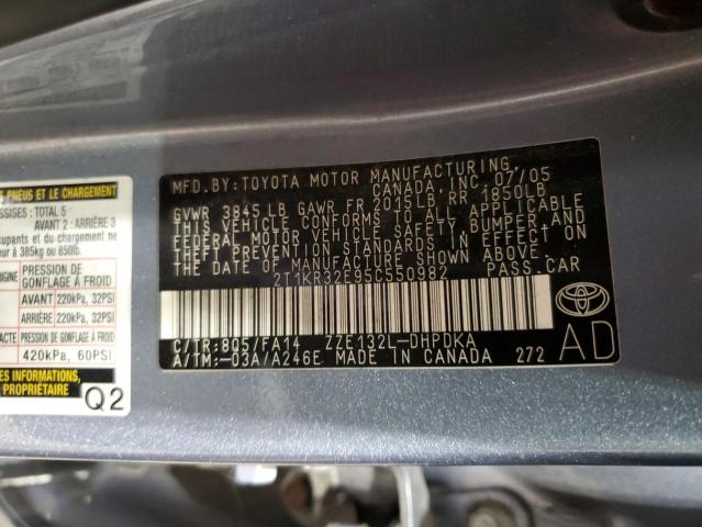 2T1KR32E95C550982 - 2005 TOYOTA COROLLA MA XR BLUE photo 12