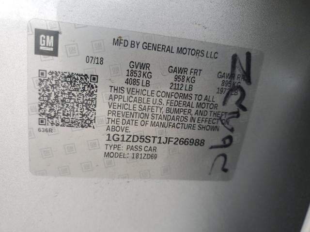 1G1ZD5ST1JF266988 - 2018 CHEVROLET MALIBU LT ვერცხლისფერი ფოტო 12