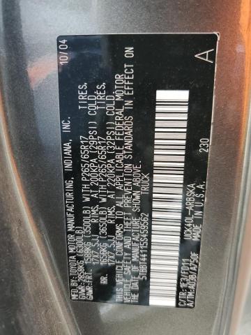 5TBBT44115S459562 - 2005 TOYOTA TUNDRA ACCESS CAB SR5 GRAY photo 12