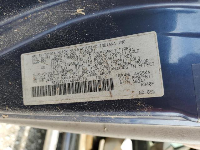 5TBBT44114S448219 - 2004 TOYOTA TUNDRA ACCESS CAB SR5 BLUE photo 12