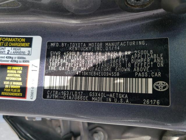 4T1BK1EB4EU094558 - 2014 TOYOTA AVALON BASE Boz foto 12