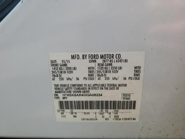 1FM5K8AR4GGA08224 - 2016 FORD EXPLORER POLICE INTERCEPTOR 白色 照片 12