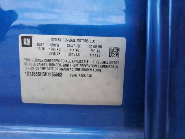 1G1JB5SH3H4135503 - 2017 CHEVROLET SONIC LS BLUE photo 12