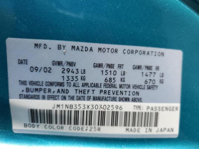 JM1NB353X30302596 - 2003 MAZDA MX-5 MIATA BASE TURQUOISE photo 12