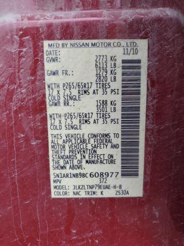 5N1AR1NB9BC608977 - 2011 NISSAN PATHFINDER S أحمر صورة 14