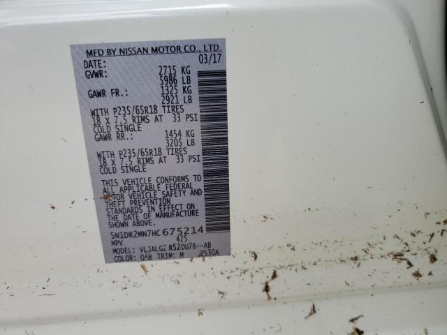 5N1DR2MN7HC675214 - 2017 NISSAN PATHFINDER S WHITE photo 13