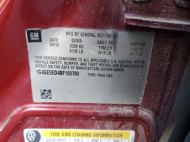 1G4GE5ED4BF183780 - 2011 BUICK LACROSSE CXS BURGUNDY photo 12
