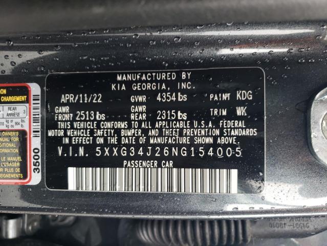 5XXG34J26NG154005 - 2022 KIA K5 EX GRAY photo 12