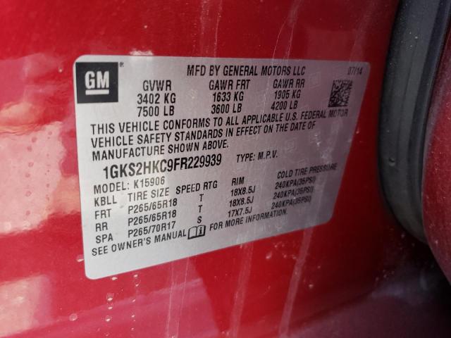 1GKS2HKC9FR229939 - 2015 GMC YUKON XL K1500 SLT RED photo 12