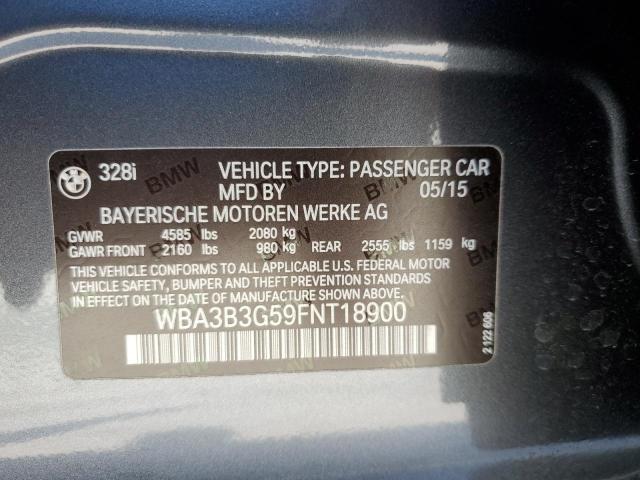 WBA3B3G59FNT18900 - 2015 BMW 328 XI GRAY photo 12