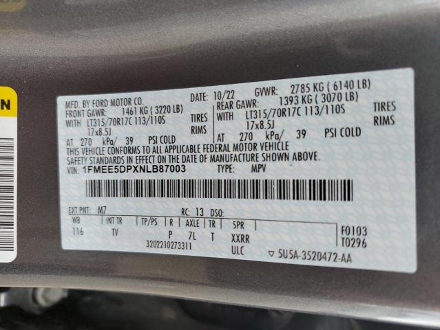 1FMEE5DPXNLB87003 - 2022 FORD BRONCO BASE GRAY photo 13