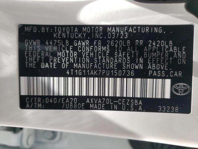 4T1G11AK7PU150736 - 2023 TOYOTA CAMRY SE NIGHT SHADE WHITE photo 12