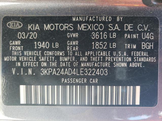 3KPA24AD4LE322403 - 2020 KIA RIO LX CHARCOAL photo 13