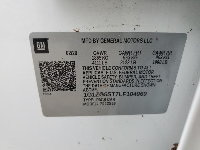 1G1ZG5ST7LF104969 - 2020 CHEVROLET MALIBU RS 白色 照片 12