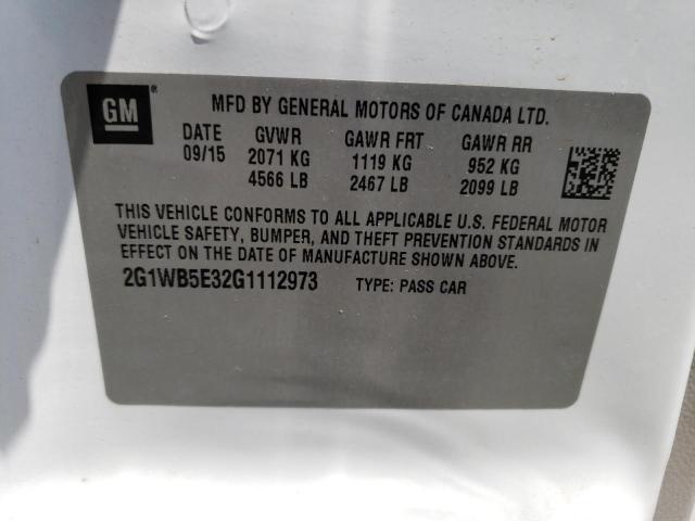 2G1WB5E32G1112973 - 2016 CHEVROLET IMPALA LIM LT WHITE photo 12