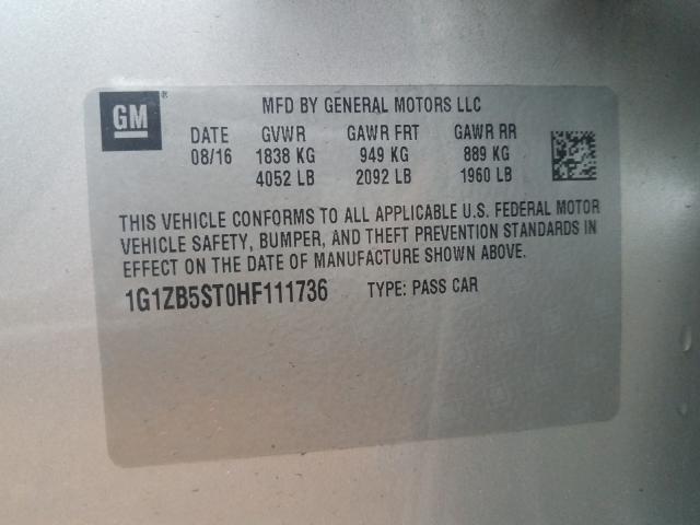 1G1ZB5ST0HF111736 - 2017 CHEVROLET MALIBU LS SILVER photo 10