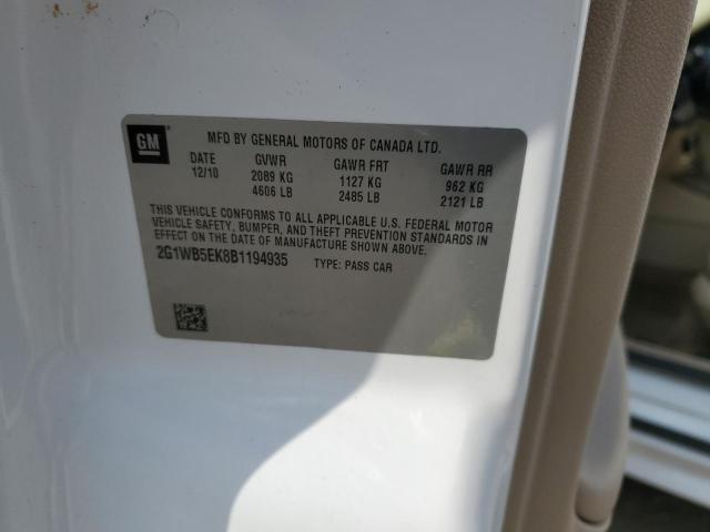 2G1WB5EK8B1194935 - 2011 CHEVROLET IMPALA LT WHITE photo 12