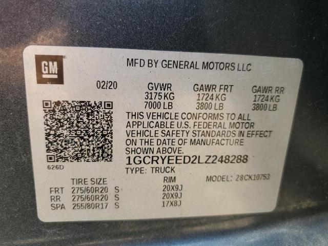 1GCRYEED2LZ248288 - 2020 CHEVROLET SILVERADO K1500 RST GRAY photo 12