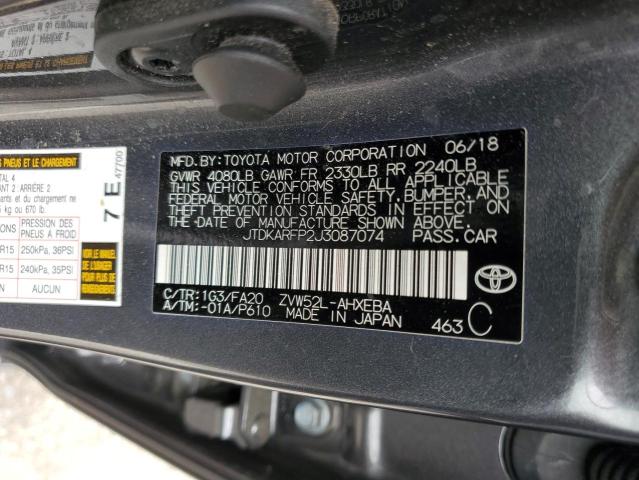 JTDKARFP2J3087074 - 2018 TOYOTA PRIUS PRIM ნაცრისფერი ფოტო 12