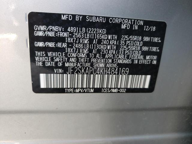 JF2SKAPC4KH484169 - 2019 SUBARU FORESTER SPORT SILVER photo 12