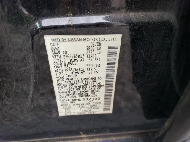 5N1AR18U96C637902 - 2006 NISSAN PATHFINDER LE 黑色 照片 12