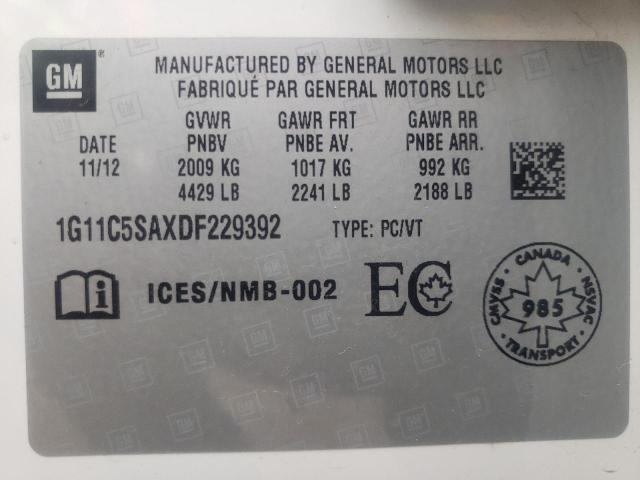 1G11C5SAXDF229392 - 2013 CHEVROLET MALIBU 1LT 白色 照片 13