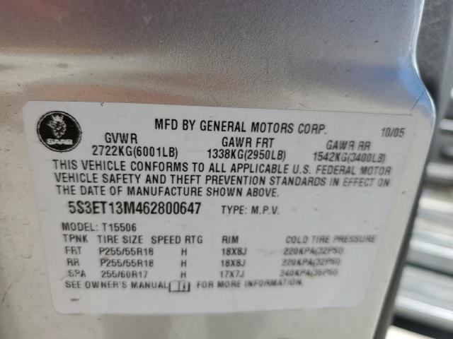 5S3ET13M462800647 - 2006 SAAB 9-7X ARC SILVER photo 12