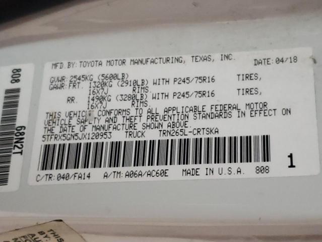 5TFRX5GN5JX120953 - 2018 TOYOTA TACOMA ACCESS CAB თეთრი ფოტო 14