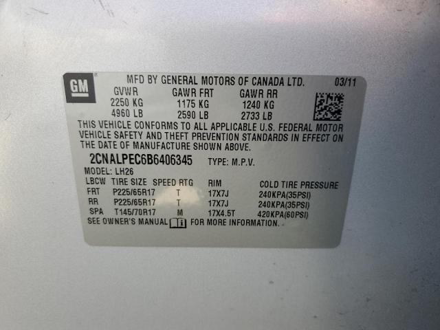 2CNALPEC6B6406345 - 2011 CHEVROLET EQUINOX LT SILVER photo 13