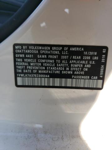 1VWLA7A37KC005044 - 2019 VOLKSWAGEN PASSAT WOLFSBURG 白色 照片 13
