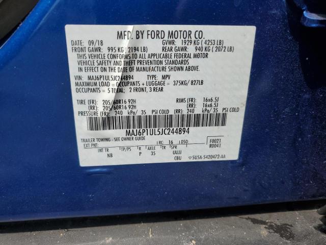 MAJ6P1UL5JC244894 - 2018 FORD ECOSPORT SE BLUE photo 12