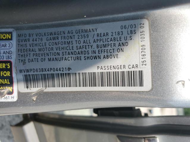 WVWPD63BX4P044216 - 2004 VOLKSWAGEN PASSAT GLS GRAY photo 12