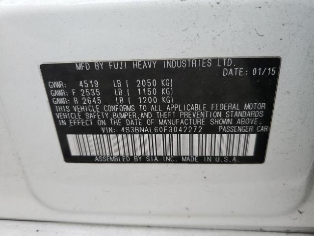 4S3BNAL60F3042272 - 2015 SUBARU LEGACY 2.5I LIMITED WHITE photo 12