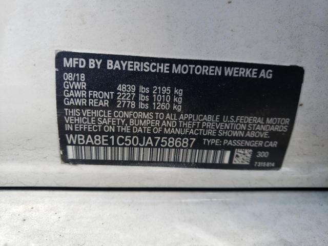 WBA8E1C50JA758687 - 2018 BMW 330E WHITE photo 12