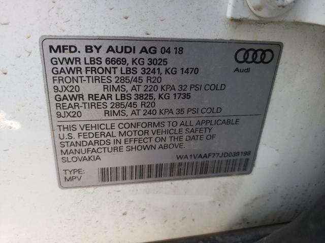 WA1VAAF77JD039198 - 2018 AUDI Q7 PRESTIGE WHITE photo 10