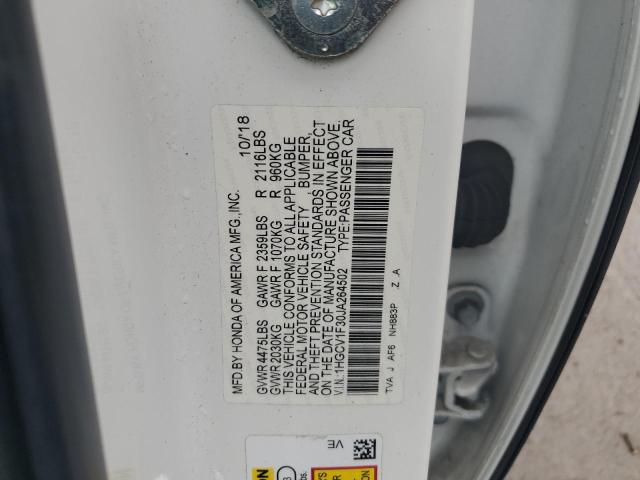 1HGCV1F30JA264502 - 2018 HONDA ACCORD SPORT Ақ фото 12