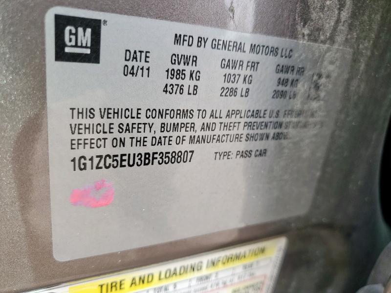 1G1ZC5EU3BF358807 - 2011 CHEVROLET MALIBU 1LT BEIGE photo 13