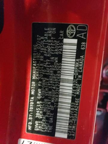 2T1KR32E27C669265 - 2007 TOYOTA COROLLA MA XR RED photo 12