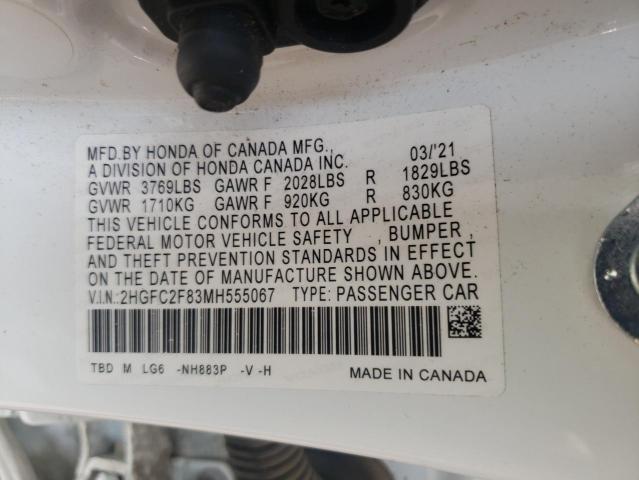 2HGFC2F83MH555067 - 2021 HONDA CIVIC SPORT 白色 照片 13