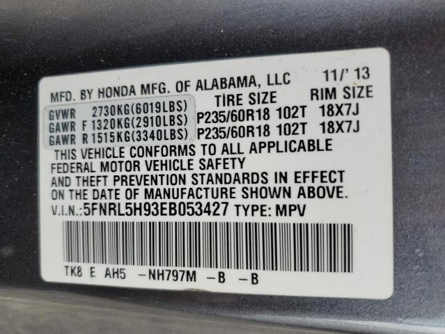 5FNRL5H93EB053427 - 2014 HONDA ODYSSEY TOURING CHARCOAL photo 12