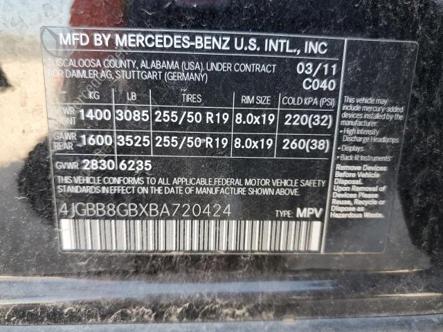4JGBB8GBXBA720424 - 2011 MERCEDES-BENZ ML 350 4MATIC BLACK photo 13