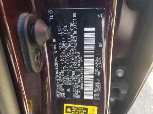 5TDDK3EH6BS055306 - 2011 TOYOTA HIGHLANDER LIMITED BURGUNDY photo 12