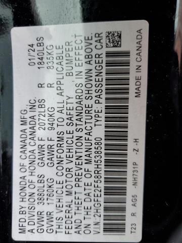2HGFE2F58RH538580 - 2024 HONDA CIVIC SPORT 黑色 照片 13