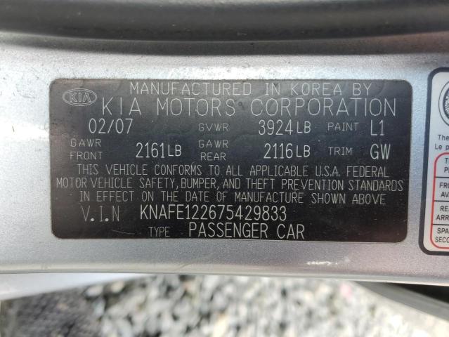 KNAFE122675429833 - 2007 KIA SPECTRA EX BLUE photo 12