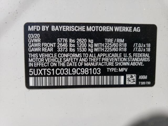 5UXTS1C03L9C98103 - 2020 BMW X3 XDRIVE30E WHITE photo 13