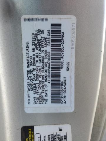 4T1CE38P34U791393 - 2004 TOYOTA CAMRY SOLA SE SILVER photo 12